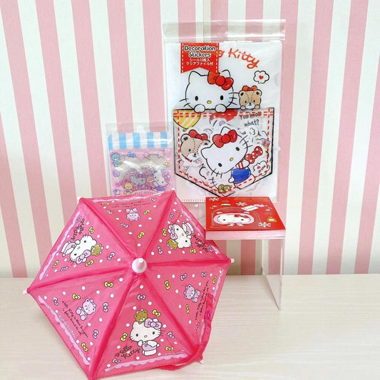 Sanrio Hello Kitty Sticker Memo Pad Notepad Mini Umbrella Set Stationery Pink