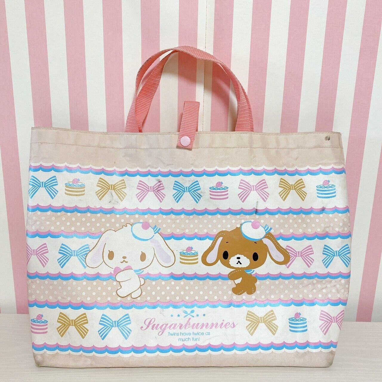 Sanrio Sugar Bunnies Tote Bag Lesson Bag Ribbon Shirousa Kurousa Kawaii Used