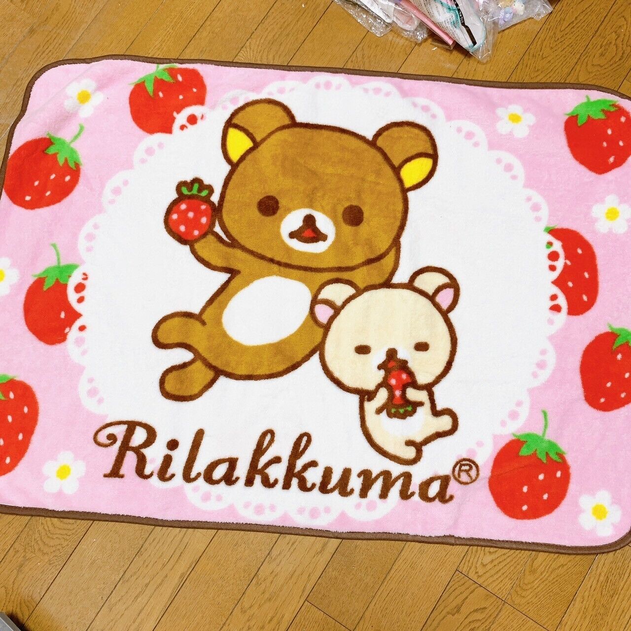 Rilakkuma Korilakkuma San-X Pink Blanket Fluffy Strawberry Flower Kawaii Lace