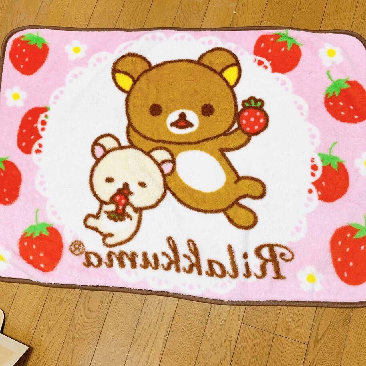 Rilakkuma Korilakkuma San-X Pink Blanket Fluffy Strawberry Flower Kawaii Lace