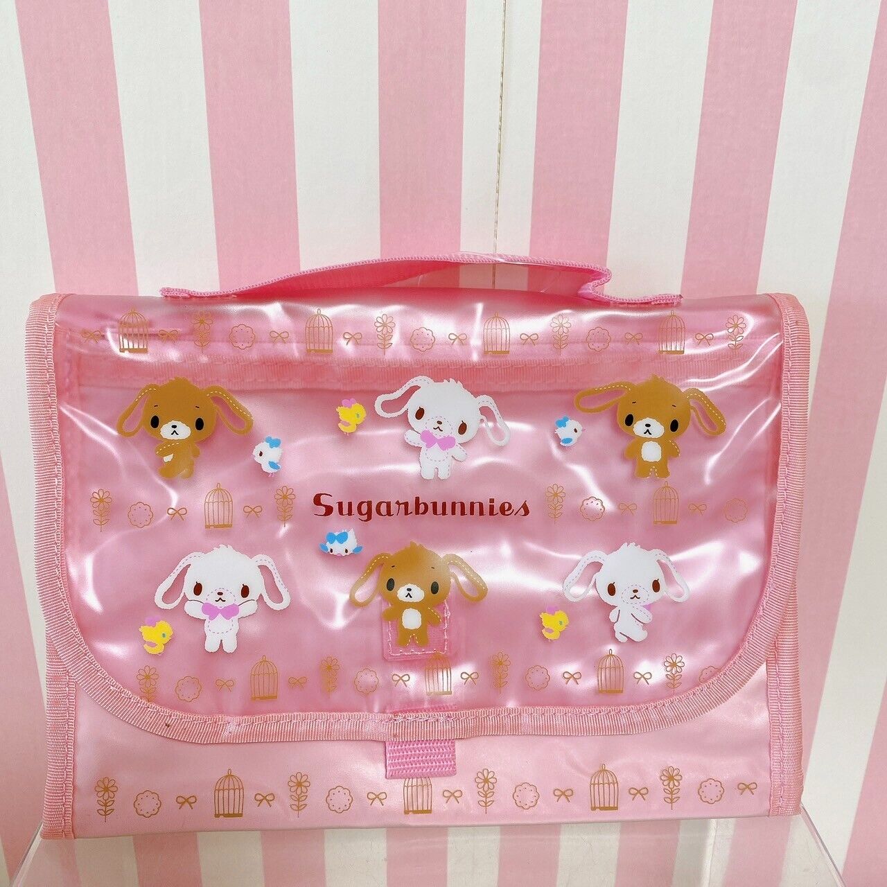 Sanrio Sugar Bunnies Pouch Pink Shirousa Kurousa Handbag Bag Travel Kawaii Rare