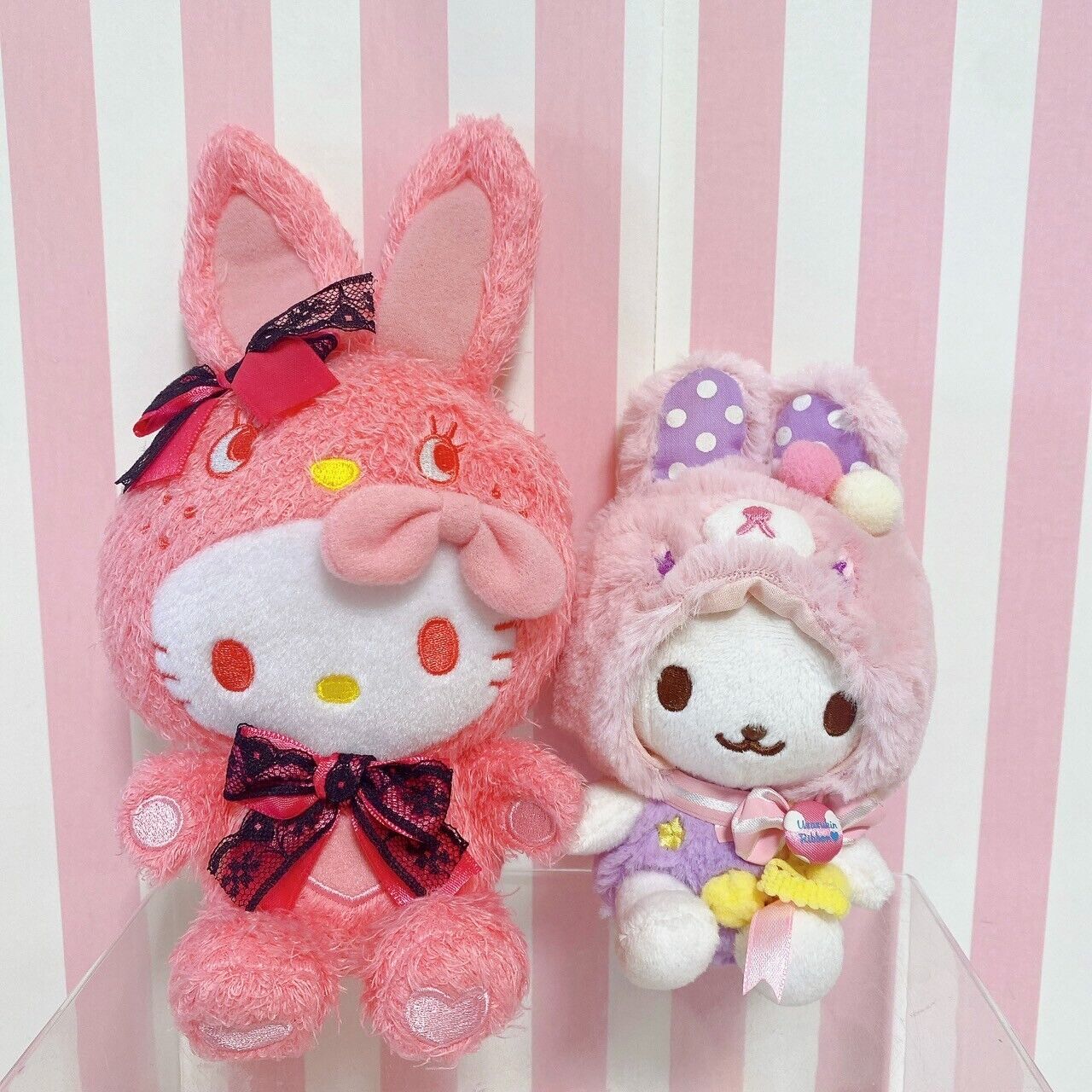 Sanrio Hello Kitty Usazukin Plush Soft Stuffed Toy Set of 2 Pink Rabbit Kawaii