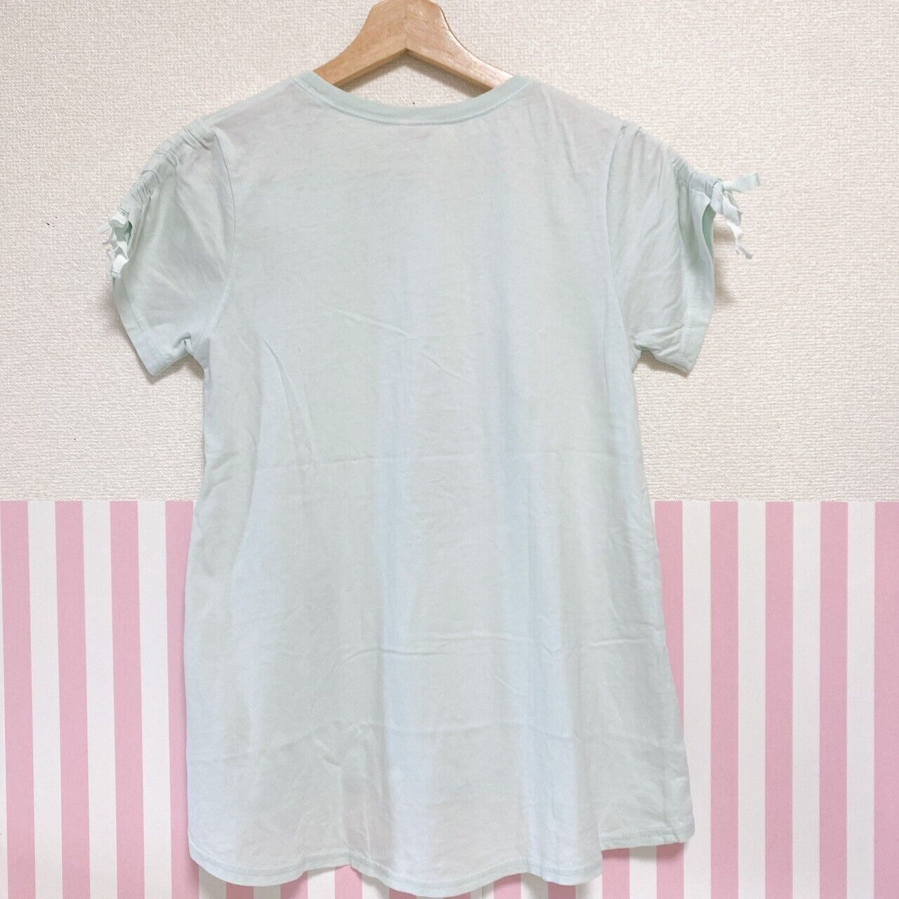 Mezzo Piano T-shirt Tops 160 Size Ribbon Bear Short Sleeve Heart Light Blue Cute