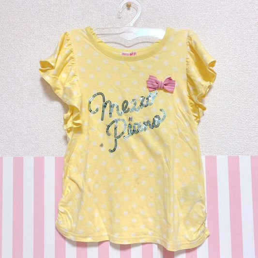 Mezzo Piano T-shirt Tops 130 Size Yellow Ribbon Short Sleeve Sequins Kawaii Kids