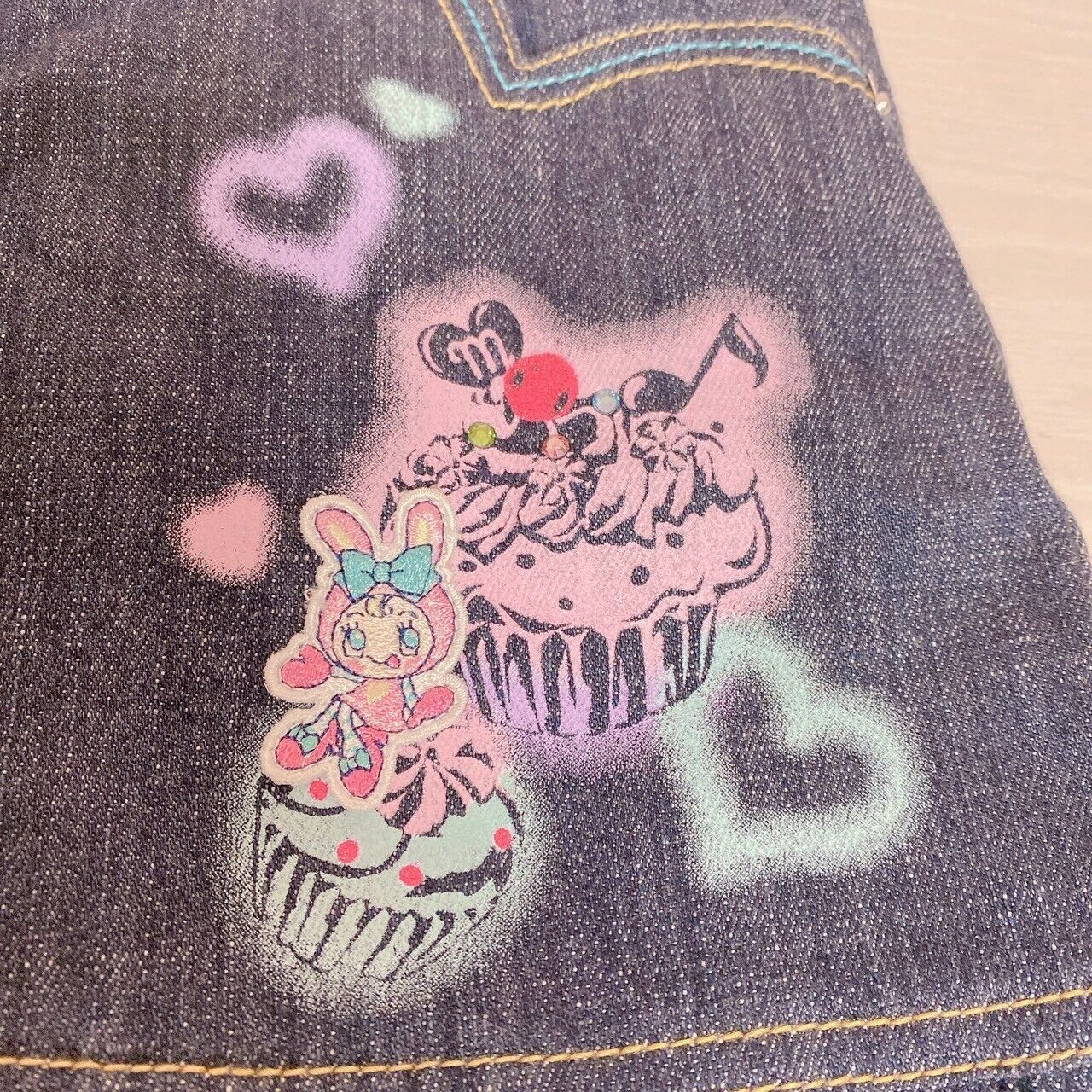 Mezzo Piano Skirt Denim 150cm Heart Frill Button Pocket Cupcake Kawaii Girl Rare