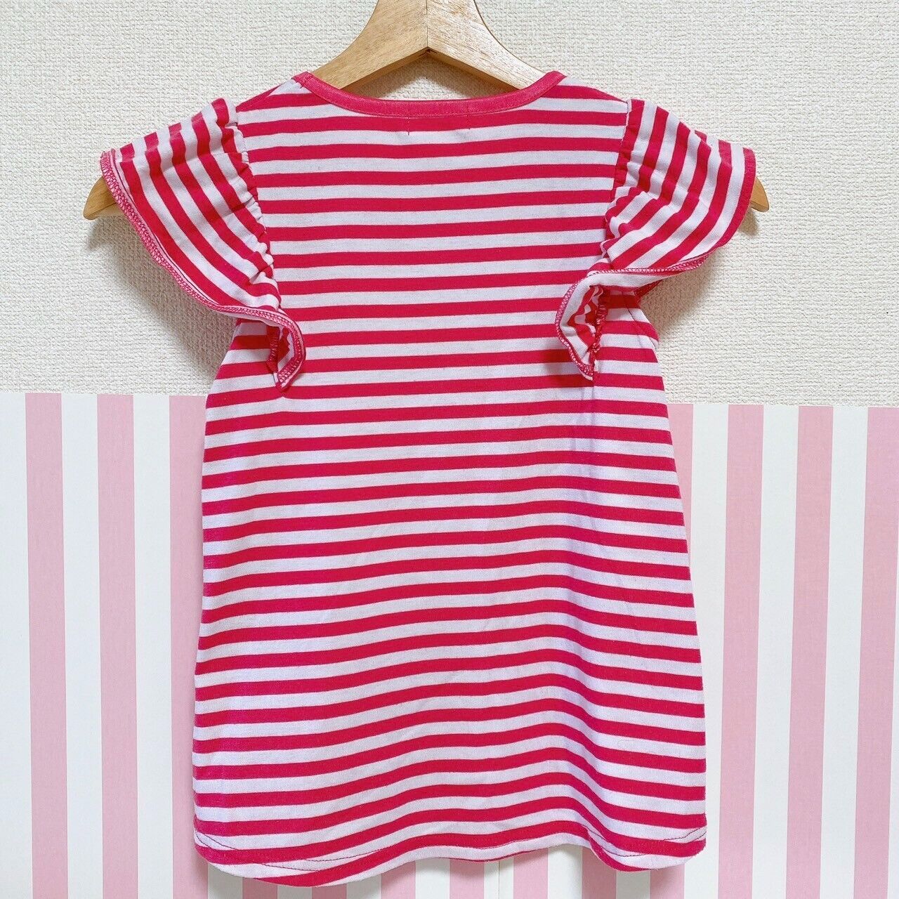 Mezzo Piano Kids T-shirt 130cm Stripe Red White Ribbon Lace Heart Frill Kawaii