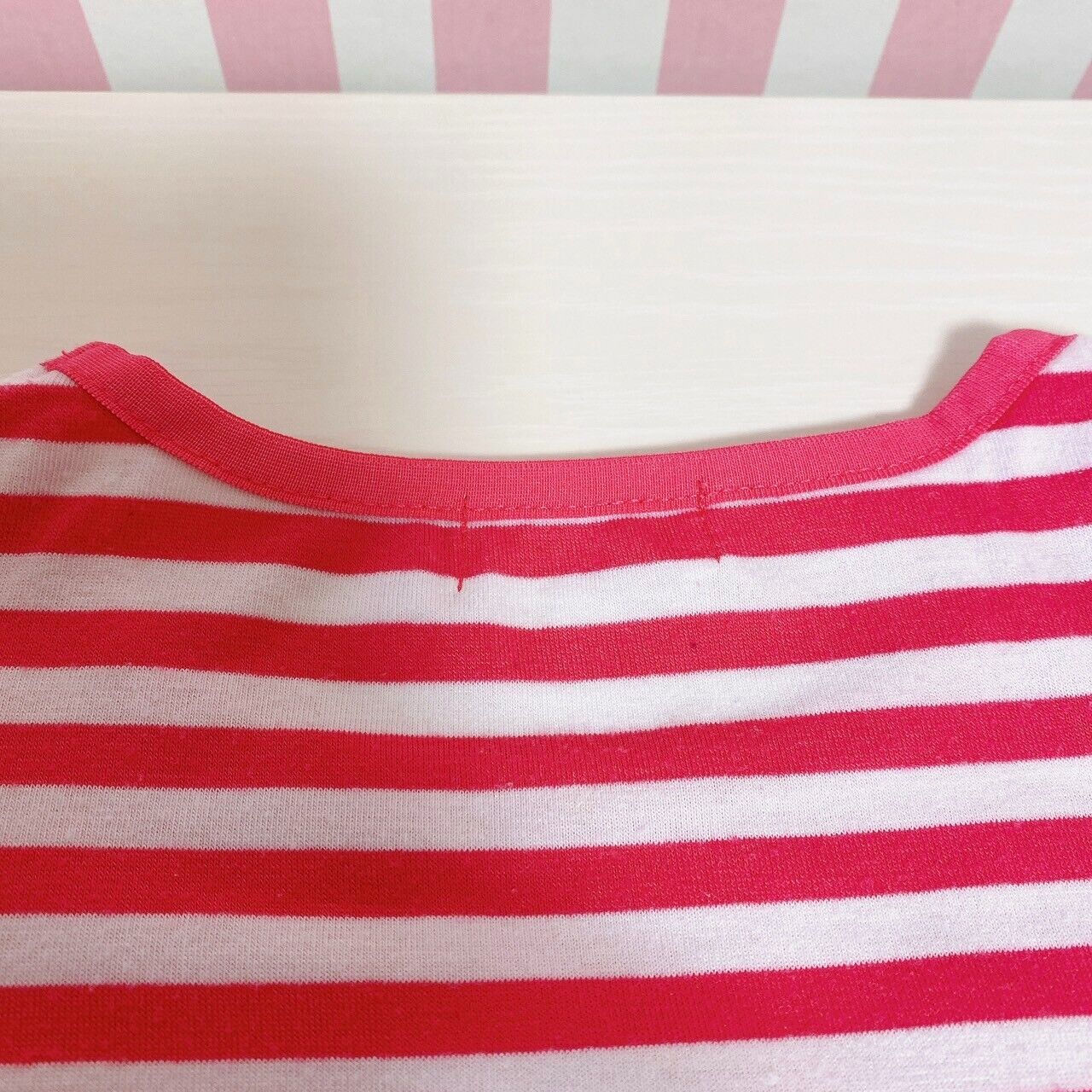 Mezzo Piano Kids T-shirt 130cm Stripe Red White Ribbon Lace Heart Frill Kawaii