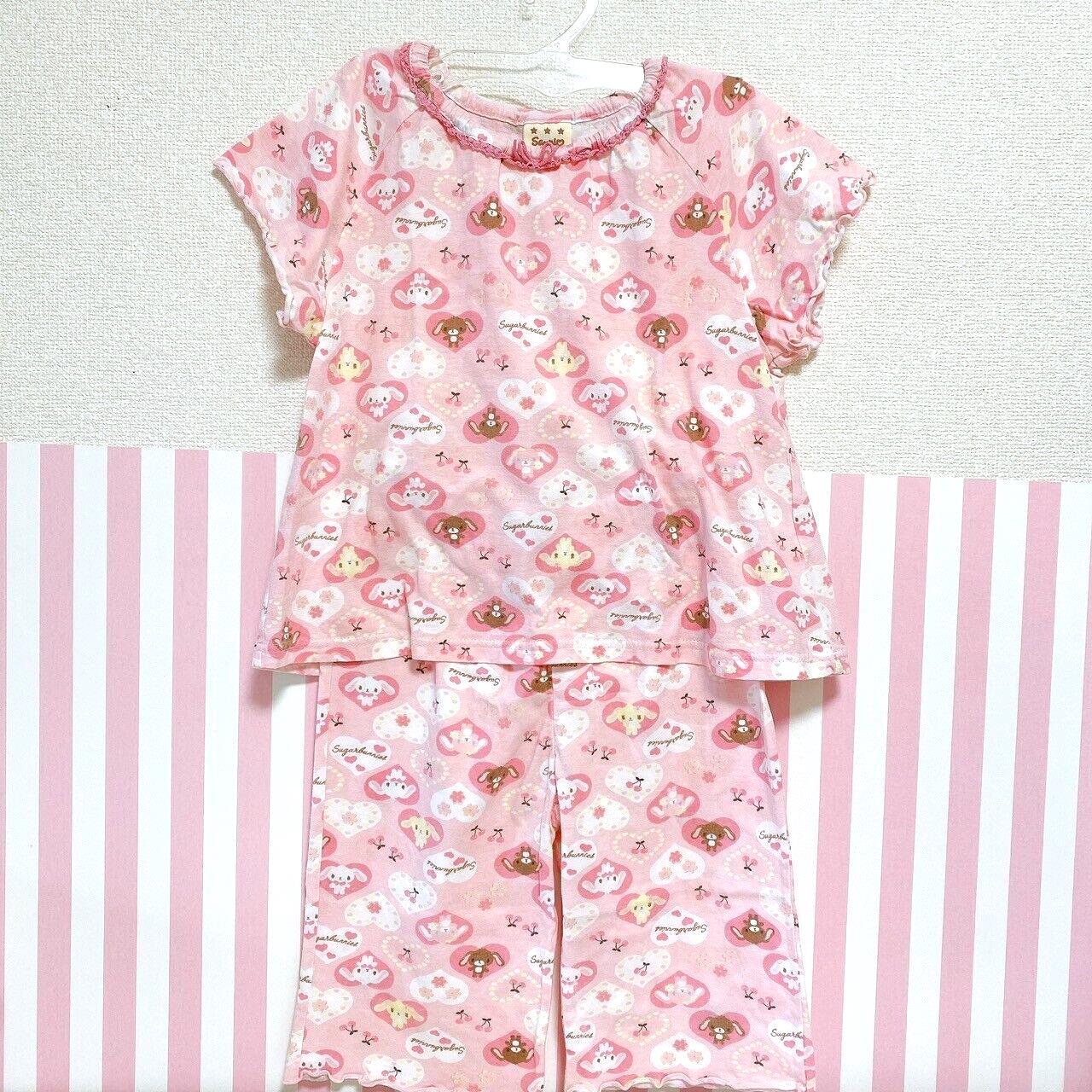 Sanrio Sugar Bunnies Summer Pajamas Kids 120cm Pink Ribbon Shirousa Kurousa Rare