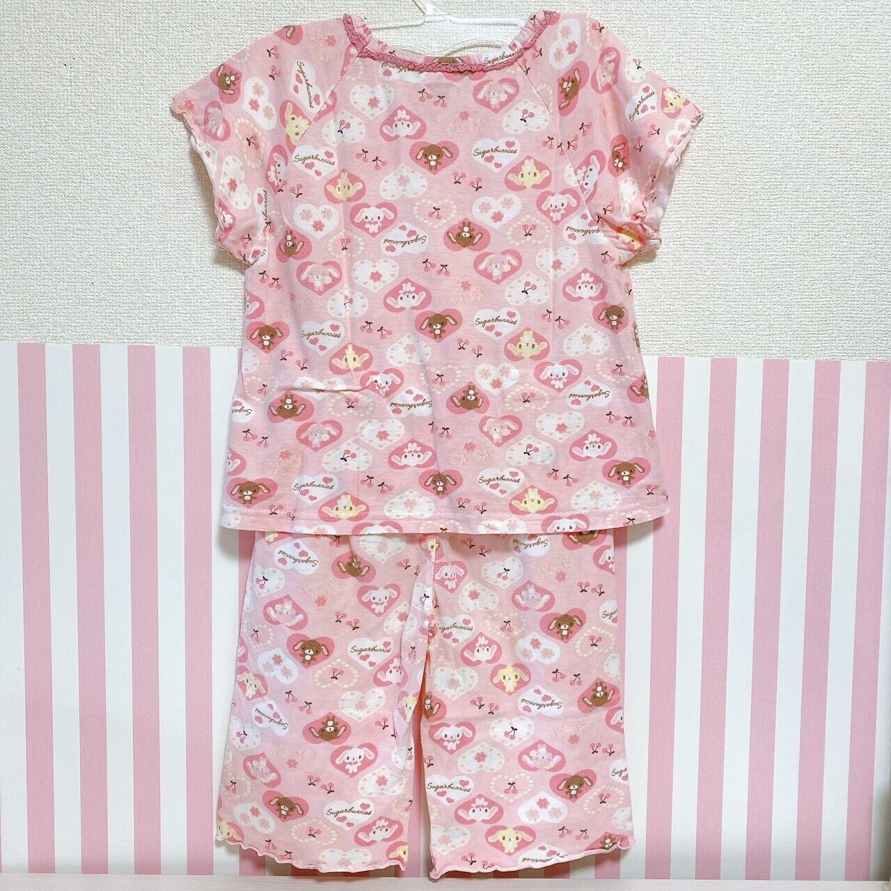 Sanrio Sugar Bunnies Summer Pajamas Kids 120cm Pink Ribbon Shirousa Kurousa Rare