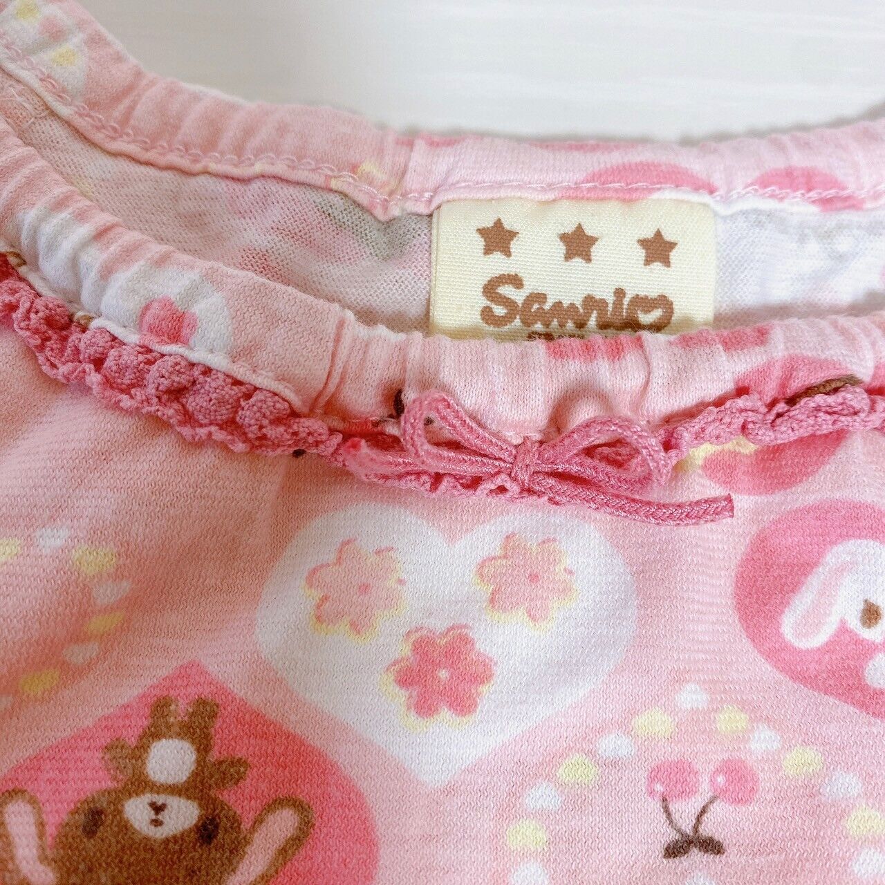 Sanrio Sugar Bunnies Summer Pajamas Kids 120cm Pink Ribbon Shirousa Kurousa Rare