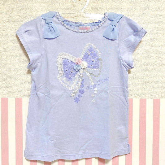 Mezzo Piano No Sleeve T-shirt Tops 140cm Blue Ribbon Pearl Lace Frill Flower