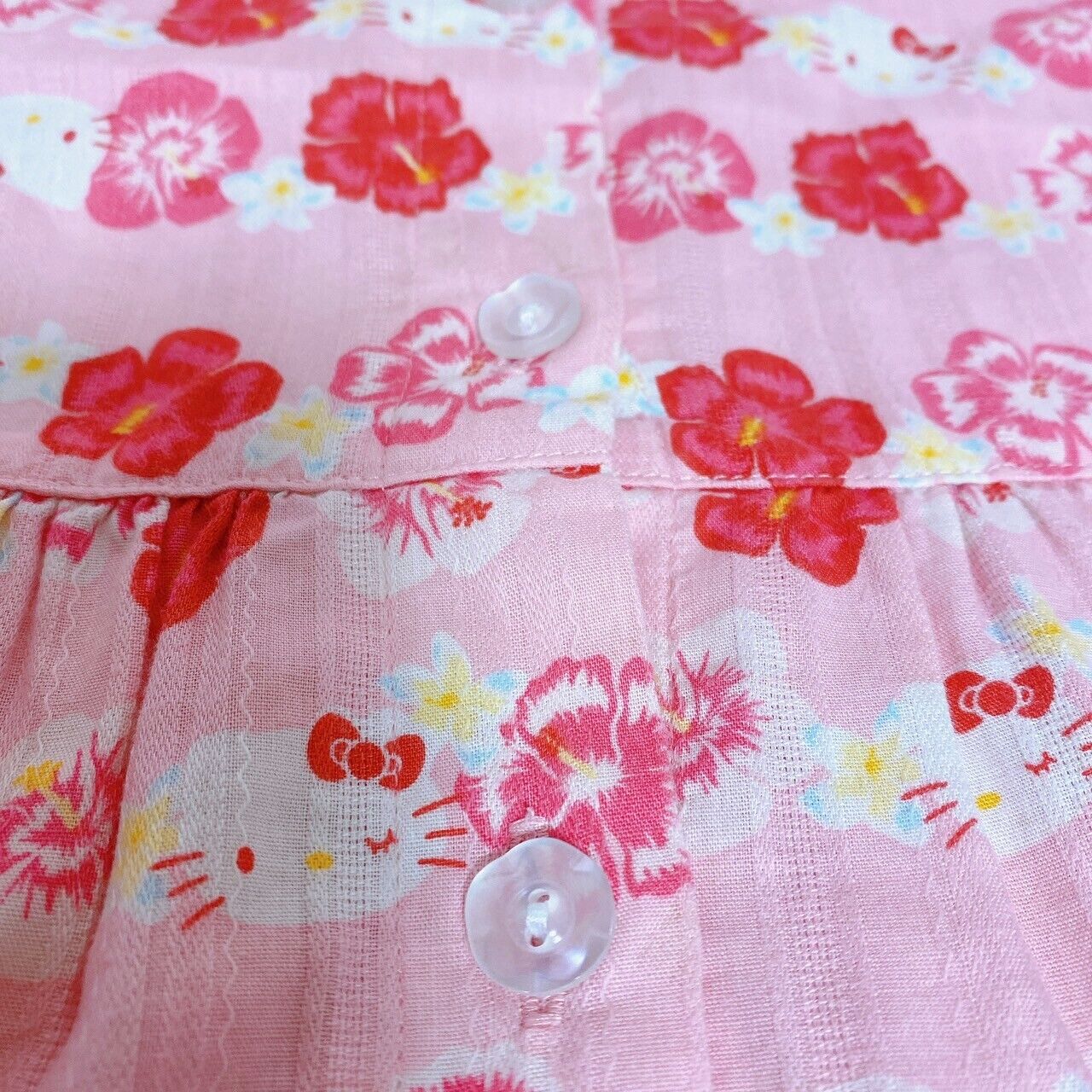 Sanrio Hello Kitty Summer Pajamas Kids 120cm Pink Red Flower Hibiscus Ribbon