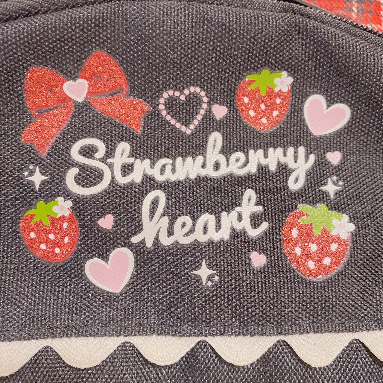 Mother Garden Rucksack Backpack School Bag Black Strawberry Plaid Heart Kawaii