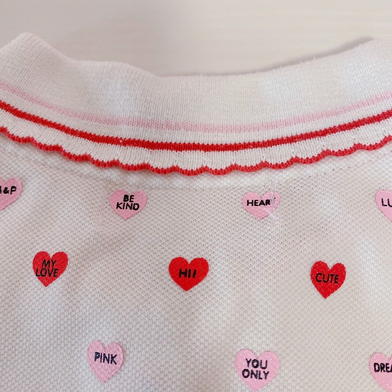 Mezzo Piano Polo Shirt 140cm Heart White Pink Red Collar Frill Tops Short Sleeve