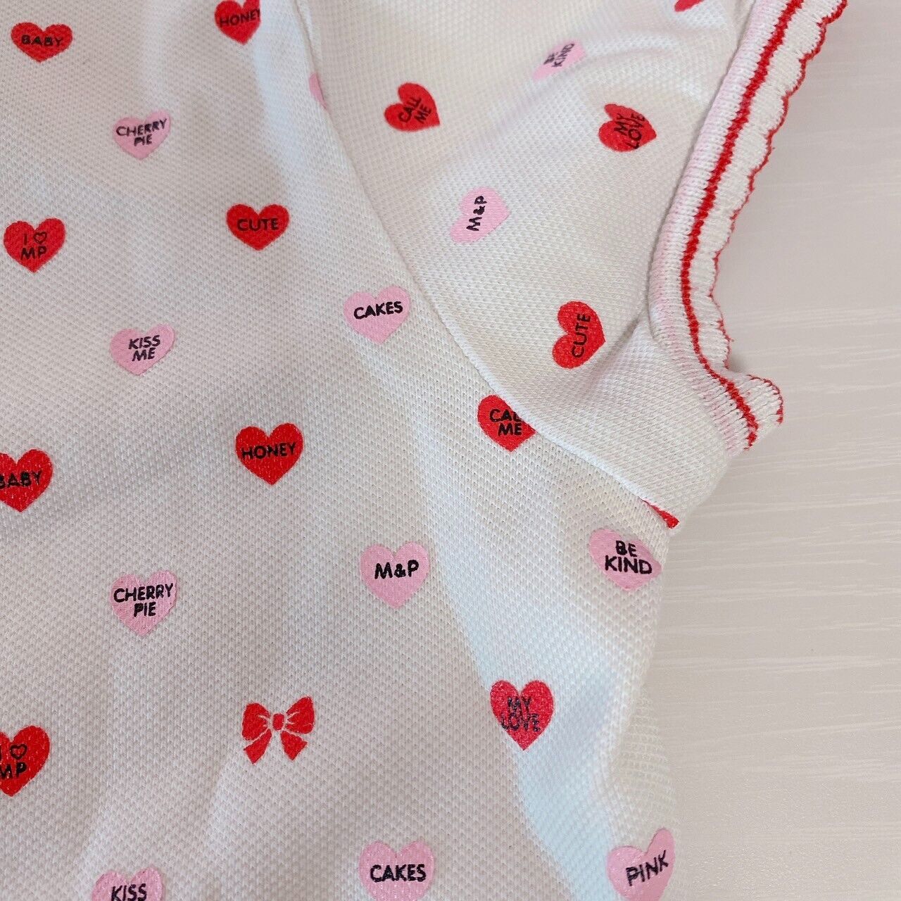 Mezzo Piano Polo Shirt 140cm Heart White Pink Red Collar Frill Tops Short Sleeve