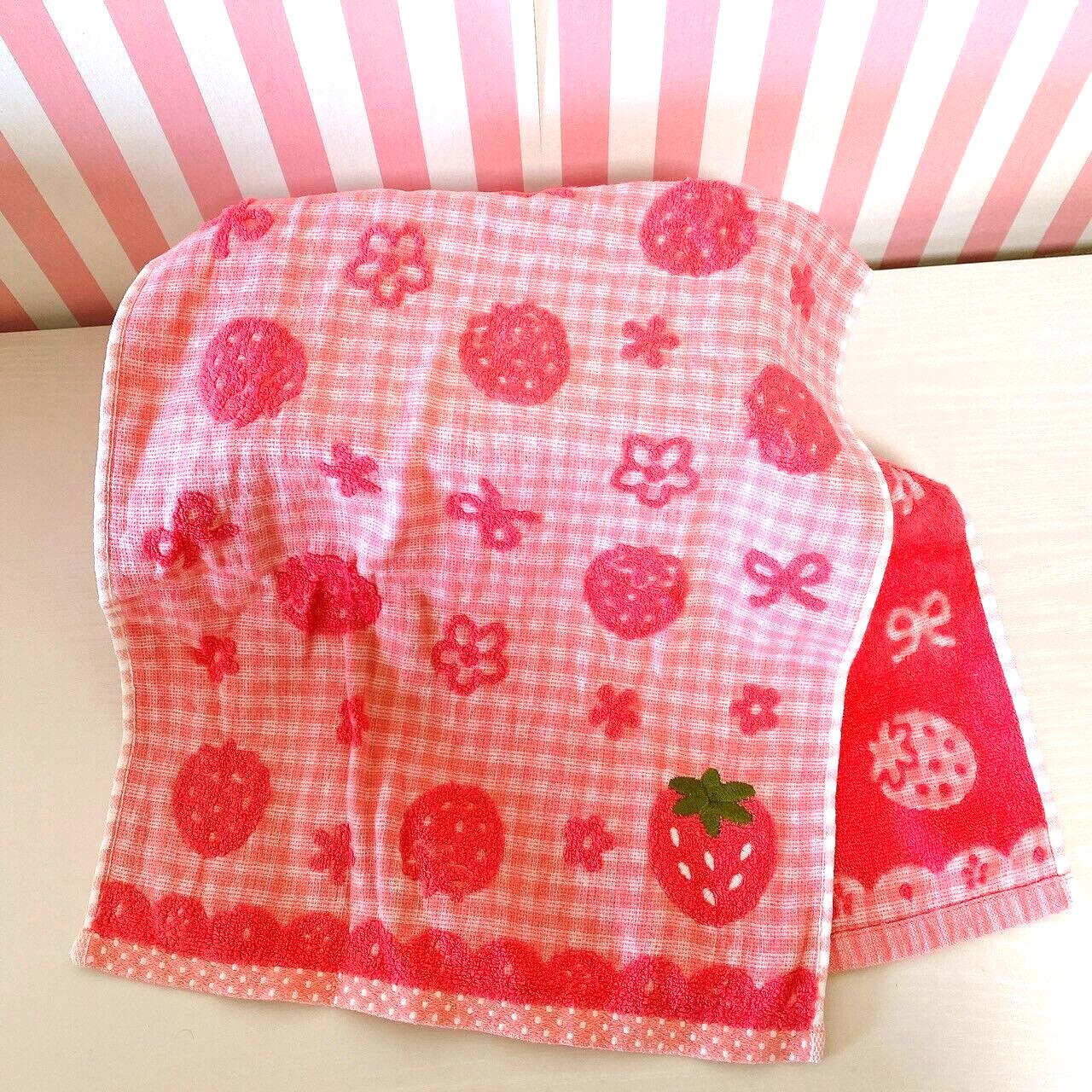 Mother Garden Strawberry Face TowelPink Plaid Flower Dot Ribbon Girly Kawaii