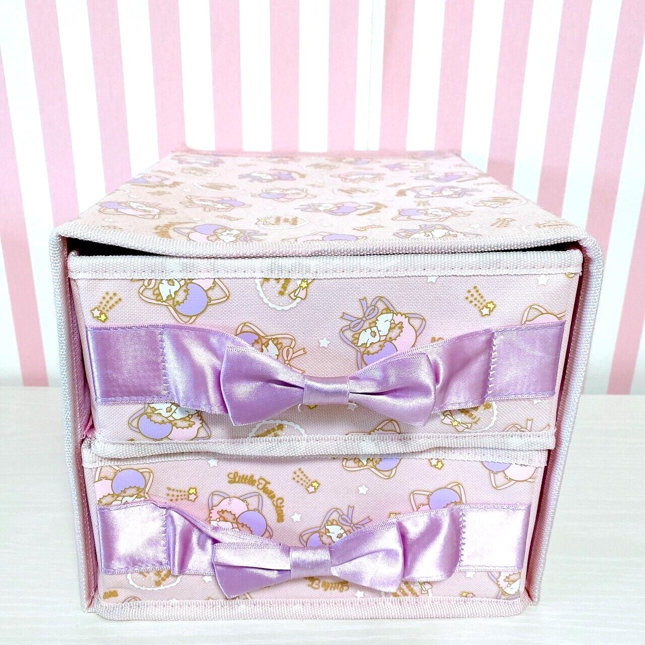 Sanrio Little Twin Stars Kiki Lala Storage Box Pink Ribbon Partition Character