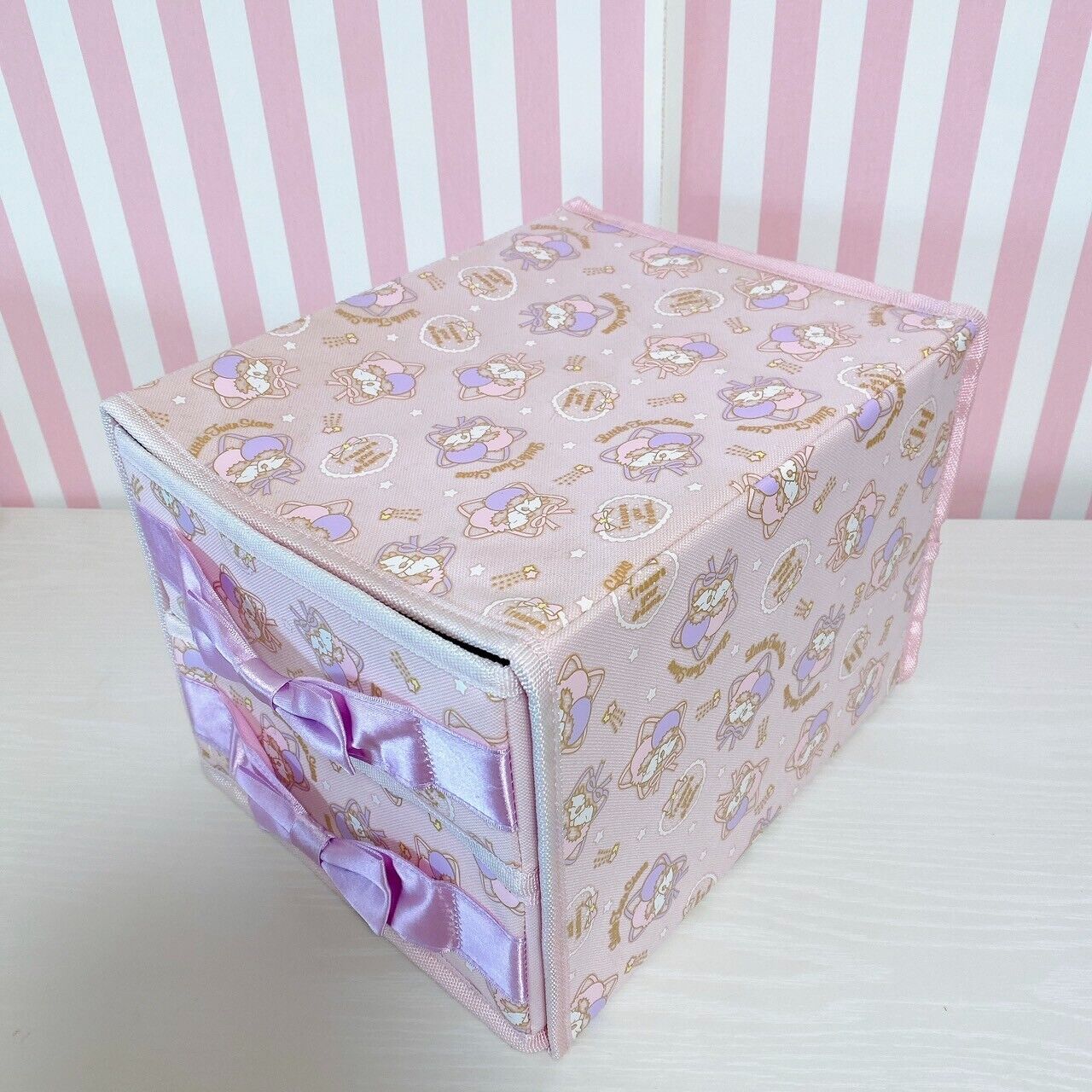 Sanrio Little Twin Stars Kiki Lala Storage Box Pink Ribbon Partition Character