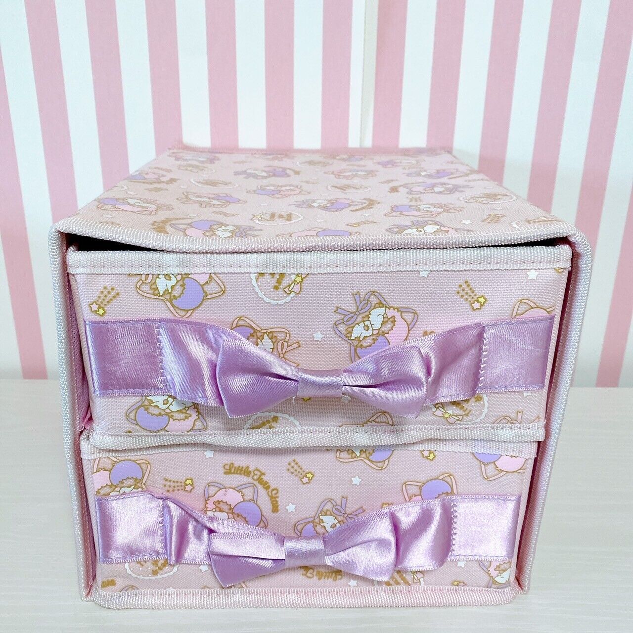 Sanrio Little Twin Stars Kiki Lala Storage Box Pink Ribbon Partition Character