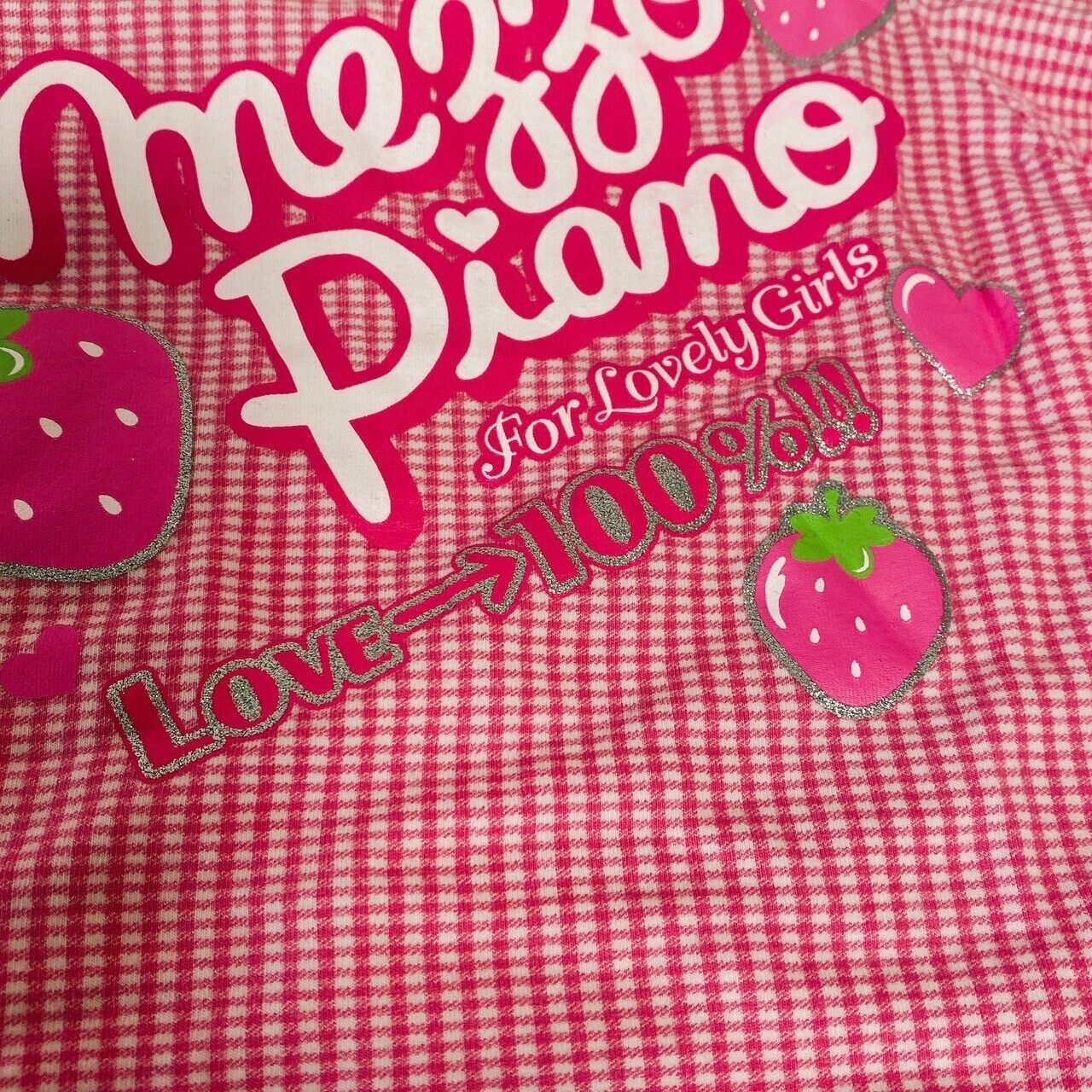 Mezzo Piano Tops 120cm Pink Plaid Strawberry Heart Button Girl Clothing Kawaii