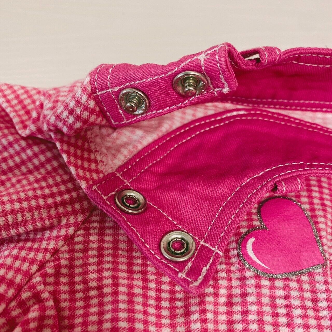 Mezzo Piano Tops 120cm Pink Plaid Strawberry Heart Button Girl Clothing Kawaii