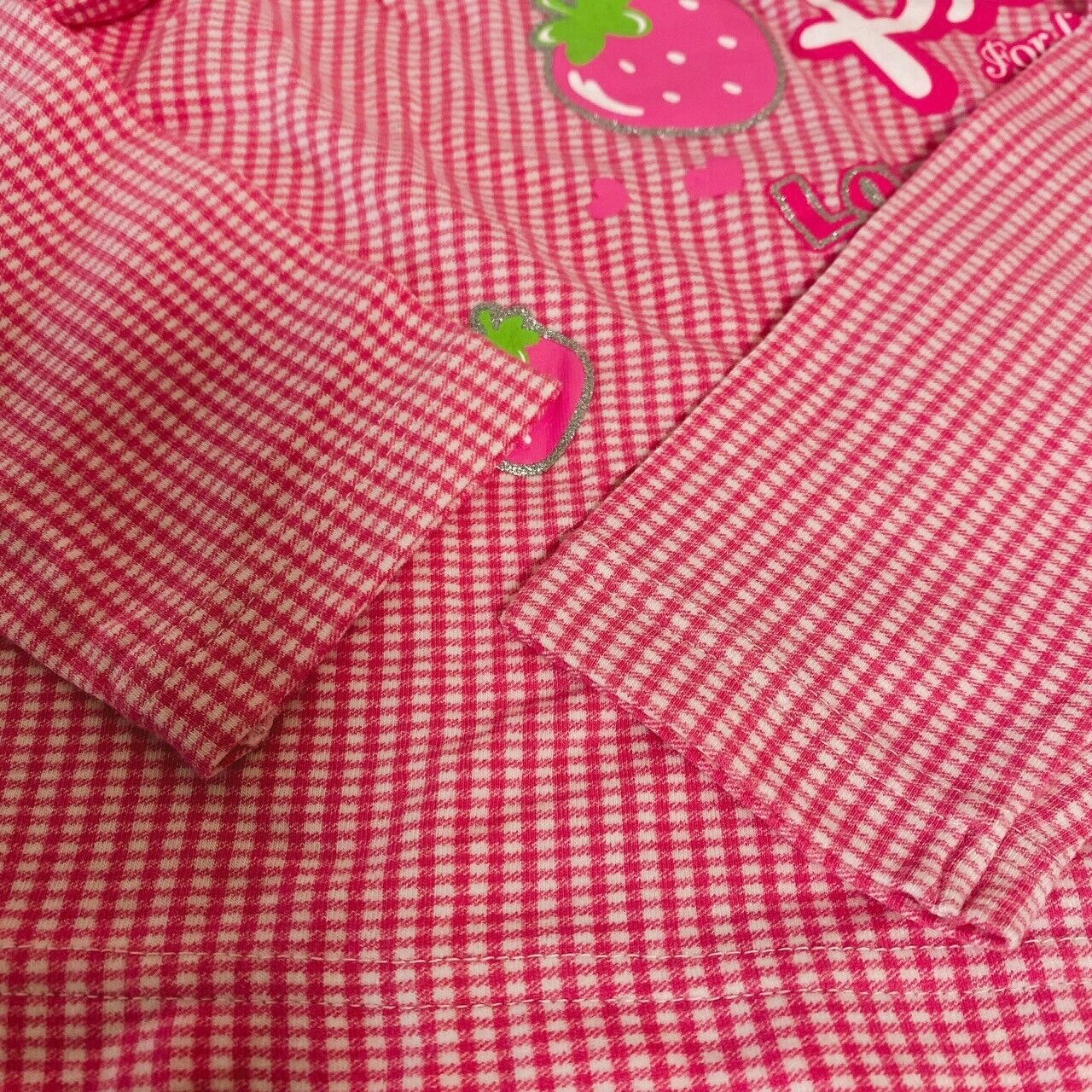 Mezzo Piano Tops 120cm Pink Plaid Strawberry Heart Button Girl Clothing Kawaii