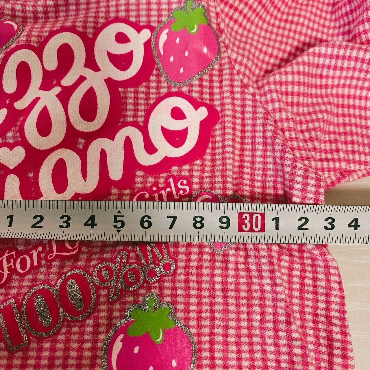 Mezzo Piano Tops 120cm Pink Plaid Strawberry Heart Button Girl Clothing Kawaii