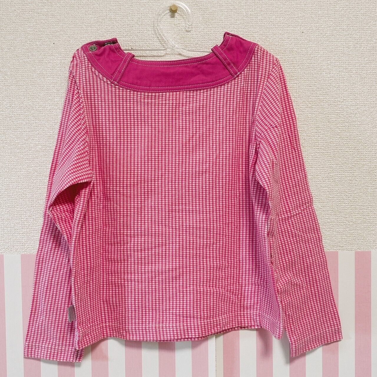 Mezzo Piano Tops 120cm Pink Plaid Strawberry Heart Button Girl Clothing Kawaii