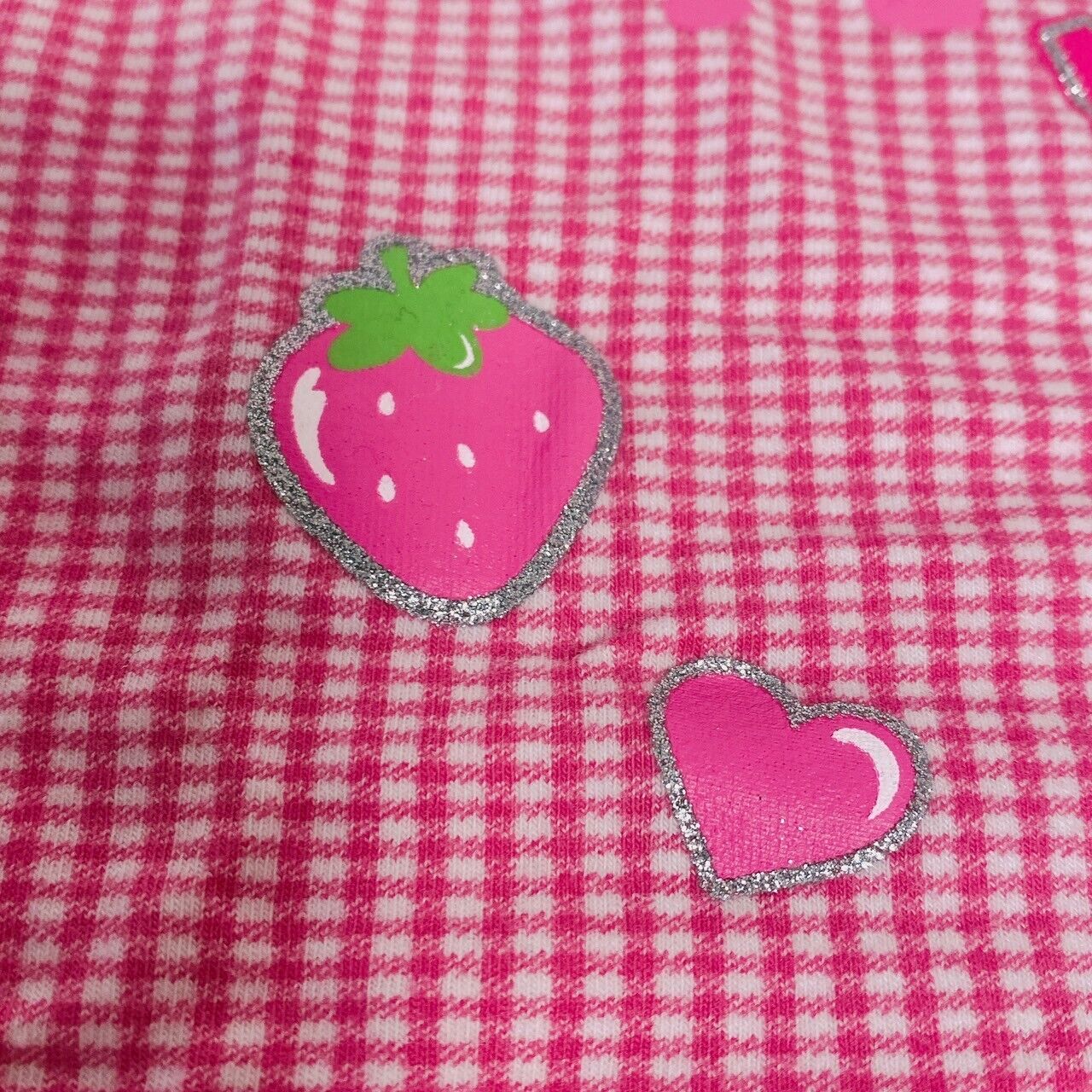 Mezzo Piano Tops 120cm Pink Plaid Strawberry Heart Button Girl Clothing Kawaii