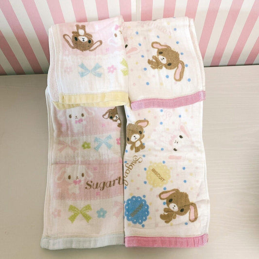 Sanrio Sugar Bunnies Gauze Towel Set 2 Pink Yellow Shirousa Kurousa Kawaii Rare