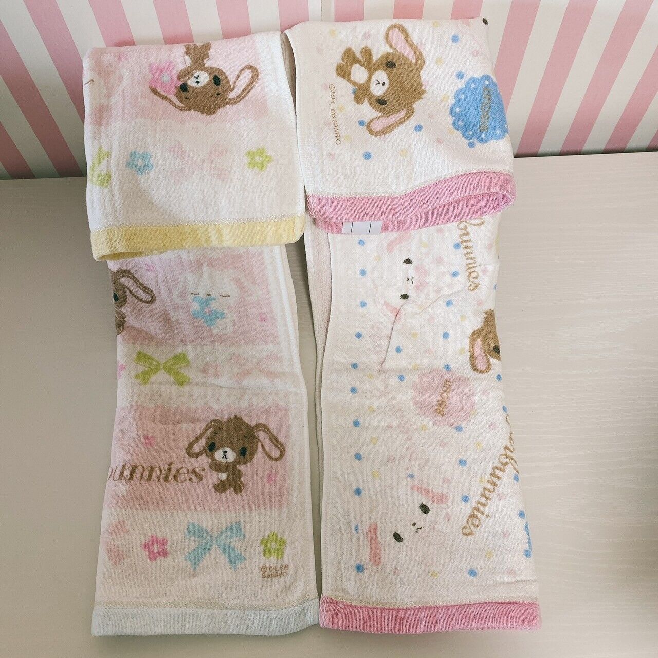 Sanrio Sugar Bunnies Gauze Towel Set 2 Pink Yellow Shirousa Kurousa Kawaii Rare