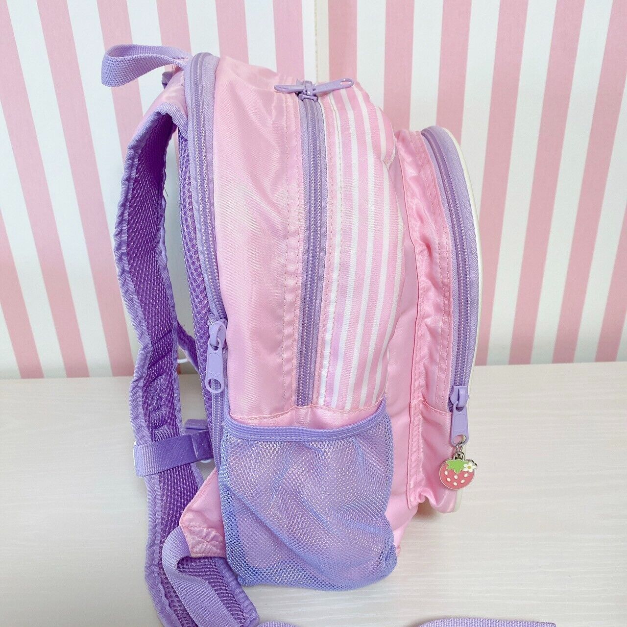 Mother Garden Rucksack Backpack School Bag Pink Purple Ribbon Strawberry Stripe