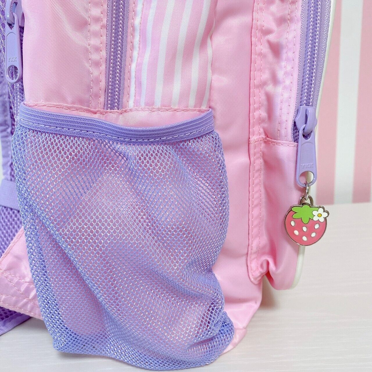 Mother Garden Rucksack Backpack School Bag Pink Purple Ribbon Strawberry Stripe