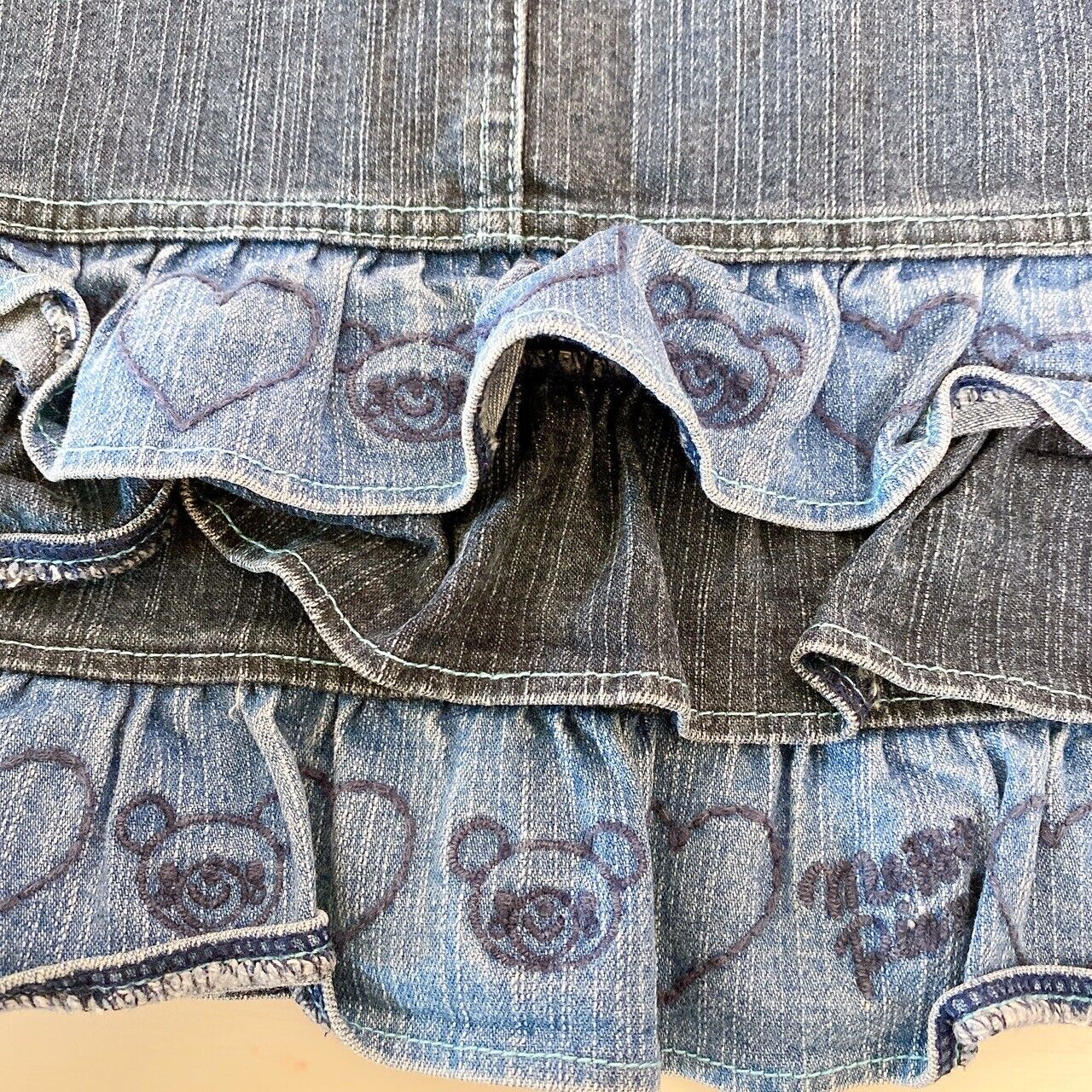 Mezzo Piano Denim Skirt L Size Blue Bear Frill Heart Cute Girl Kawaii Kids Rare