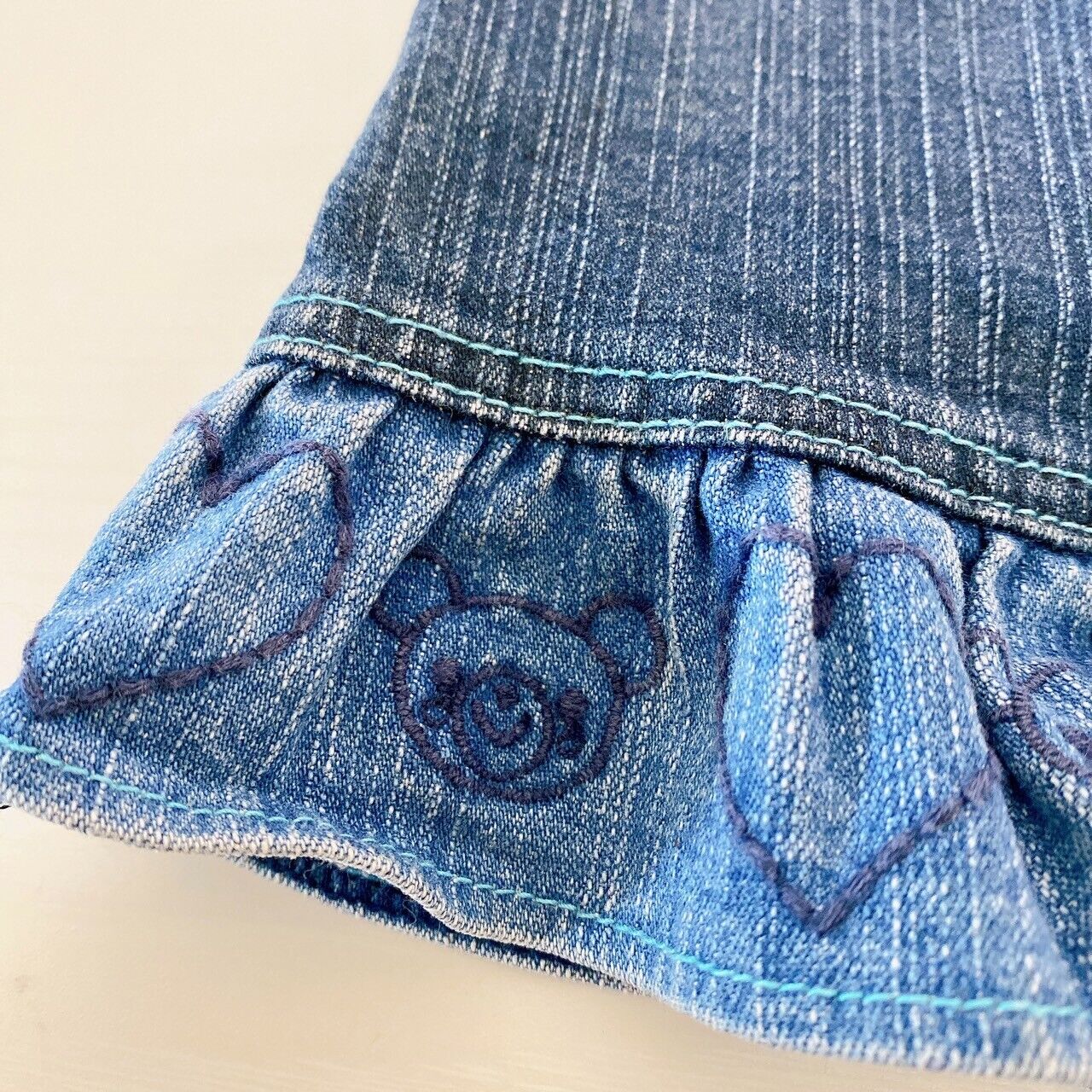 Mezzo Piano Denim Skirt L Size Blue Bear Frill Heart Cute Girl Kawaii Kids Rare