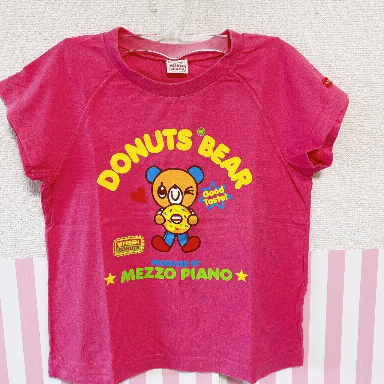 Mezzo Piano Kids T-shirt 130cm Tops Pink Heart Yellow Donut Bear Cotton Kawaii