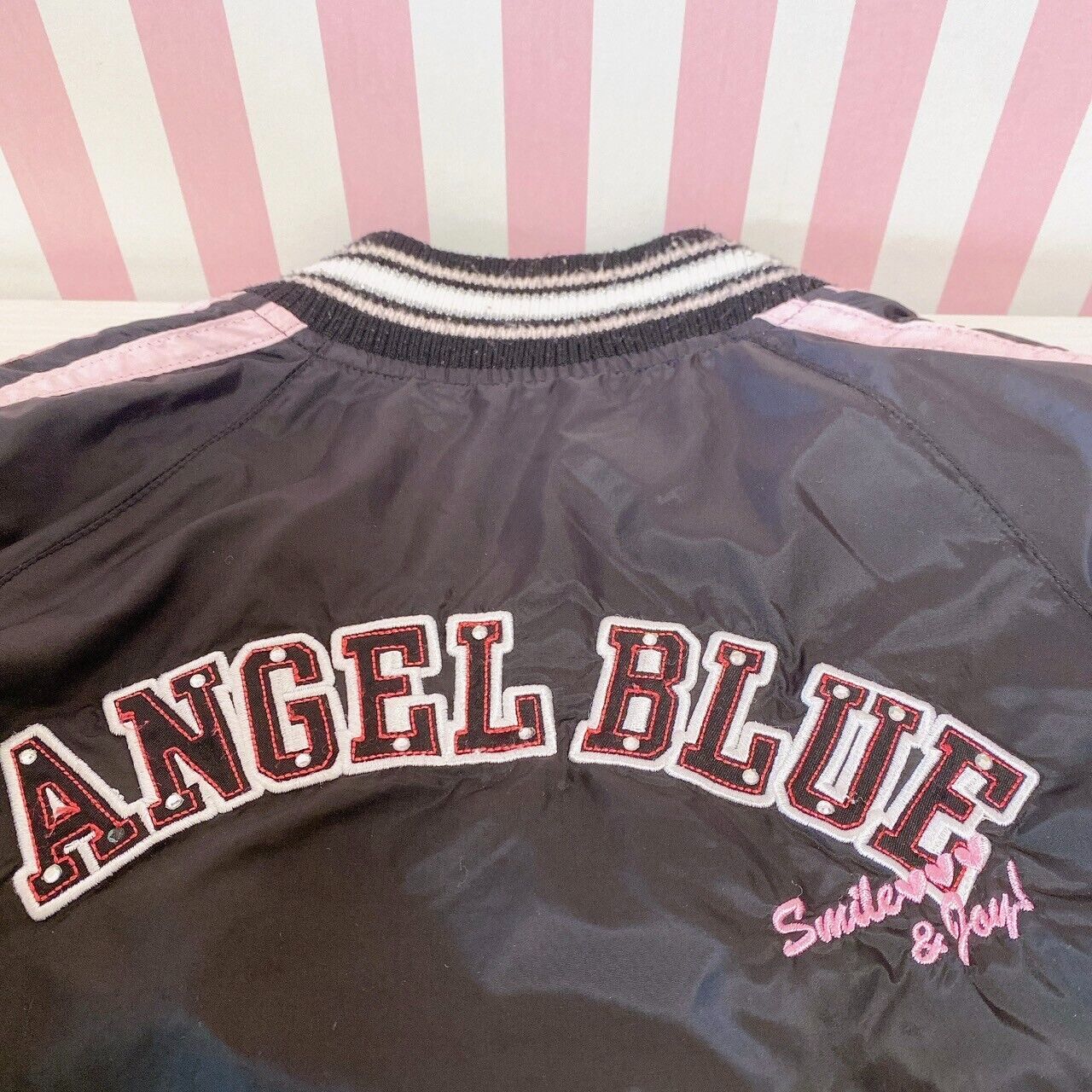 Angel Blue Jacket Black Pink 120 Size Nakamura-kun Sukajan Kawaii Character Rare