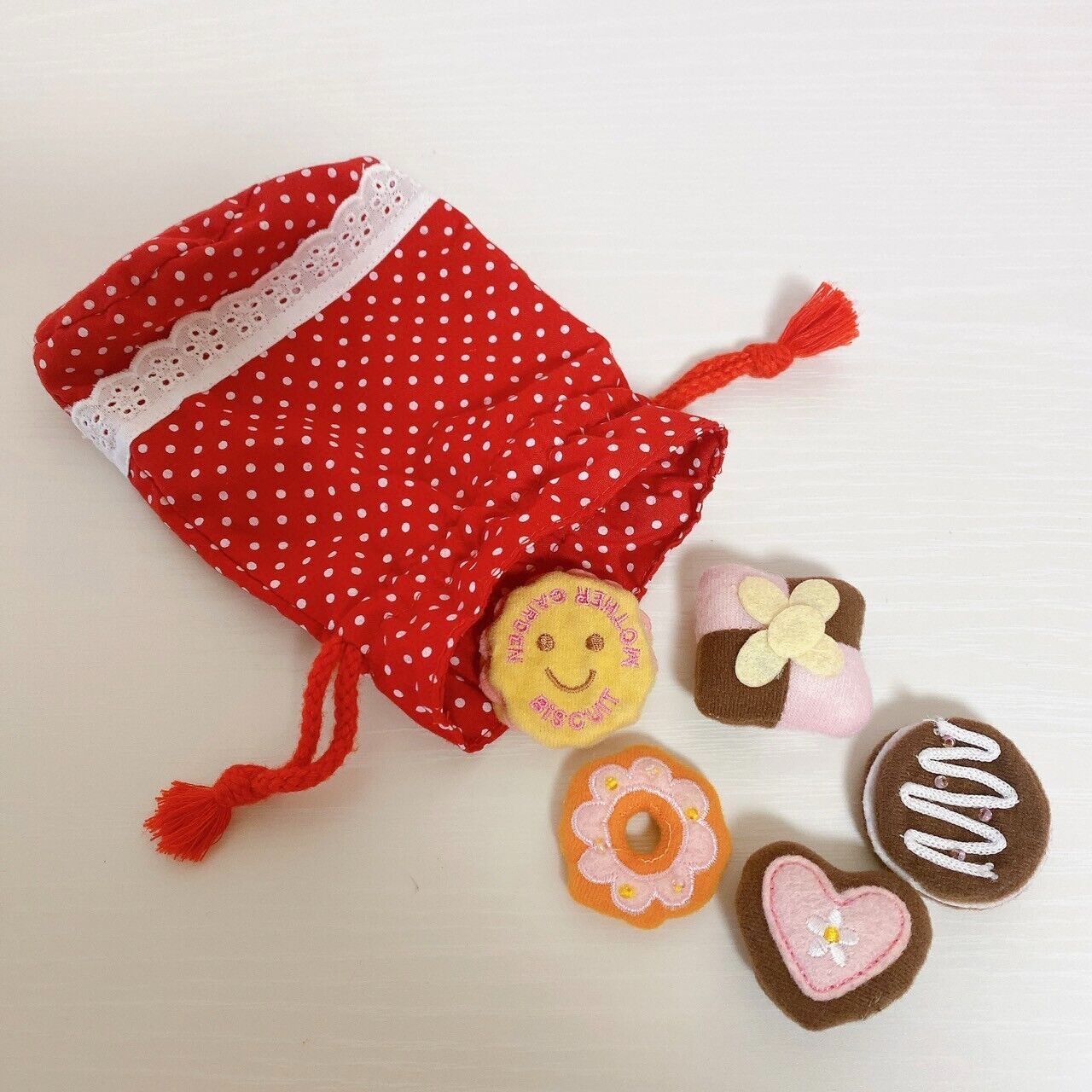 Mother Garden Play House Set Red Strawberry Dot Bag Key Phone Cookie Wallet Rare