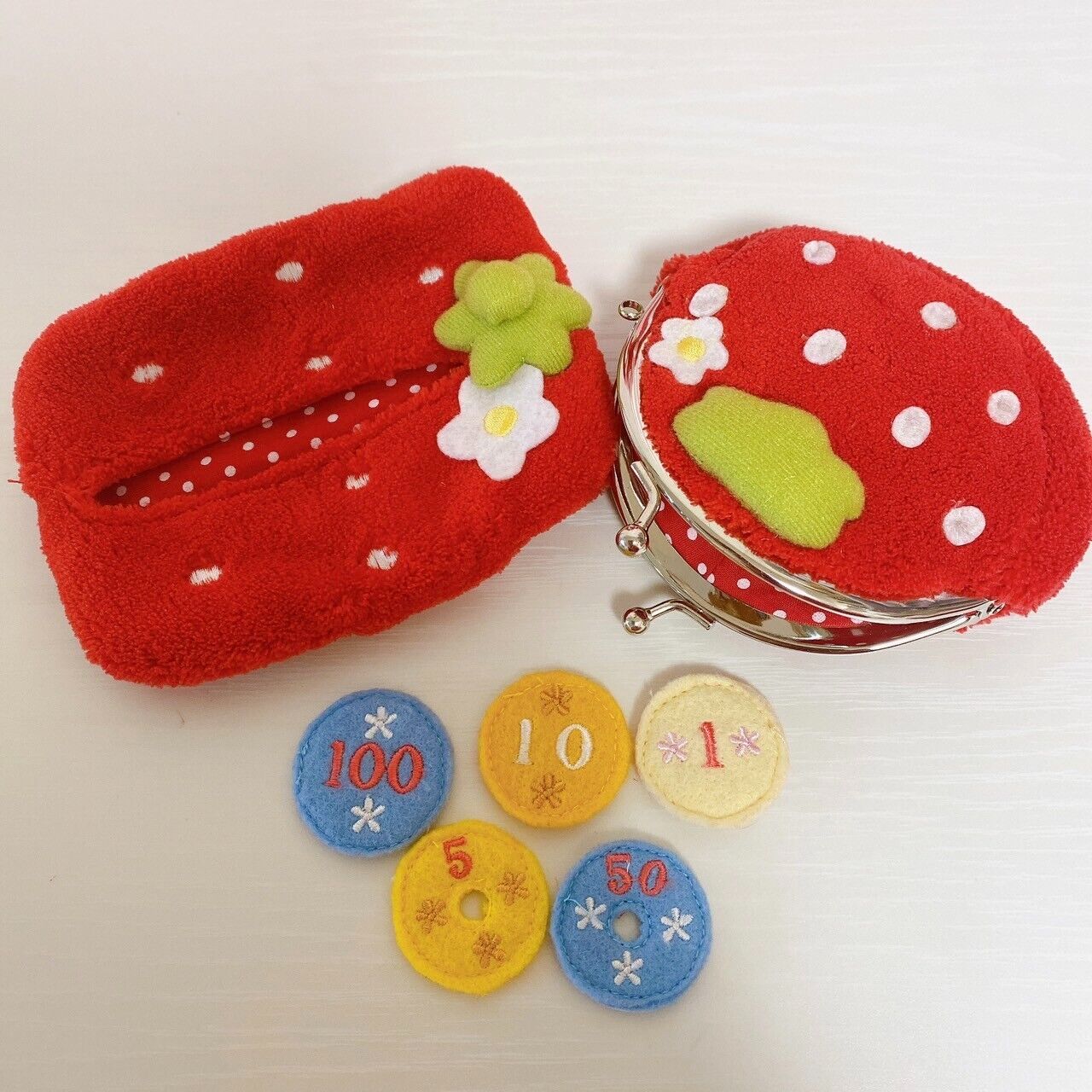 Mother Garden Play House Set Red Strawberry Dot Bag Key Phone Cookie Wallet Rare