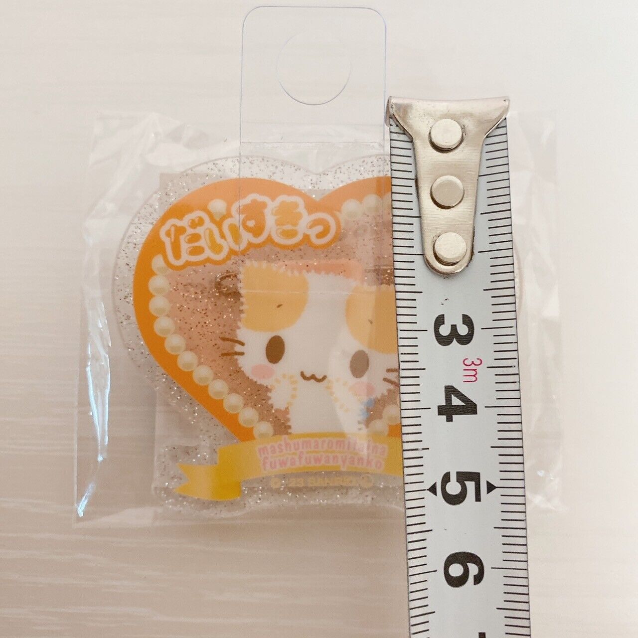 Sanrio Masyumaro Fluffy Fuwa Nyanko Marshmallow Acrylic Badge Clip Orange Rare