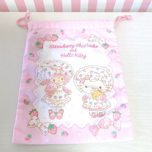 Sanrio Hello Kitty Strawberry Shortcake Collaboration Drawstring Bag Pink Ribbon