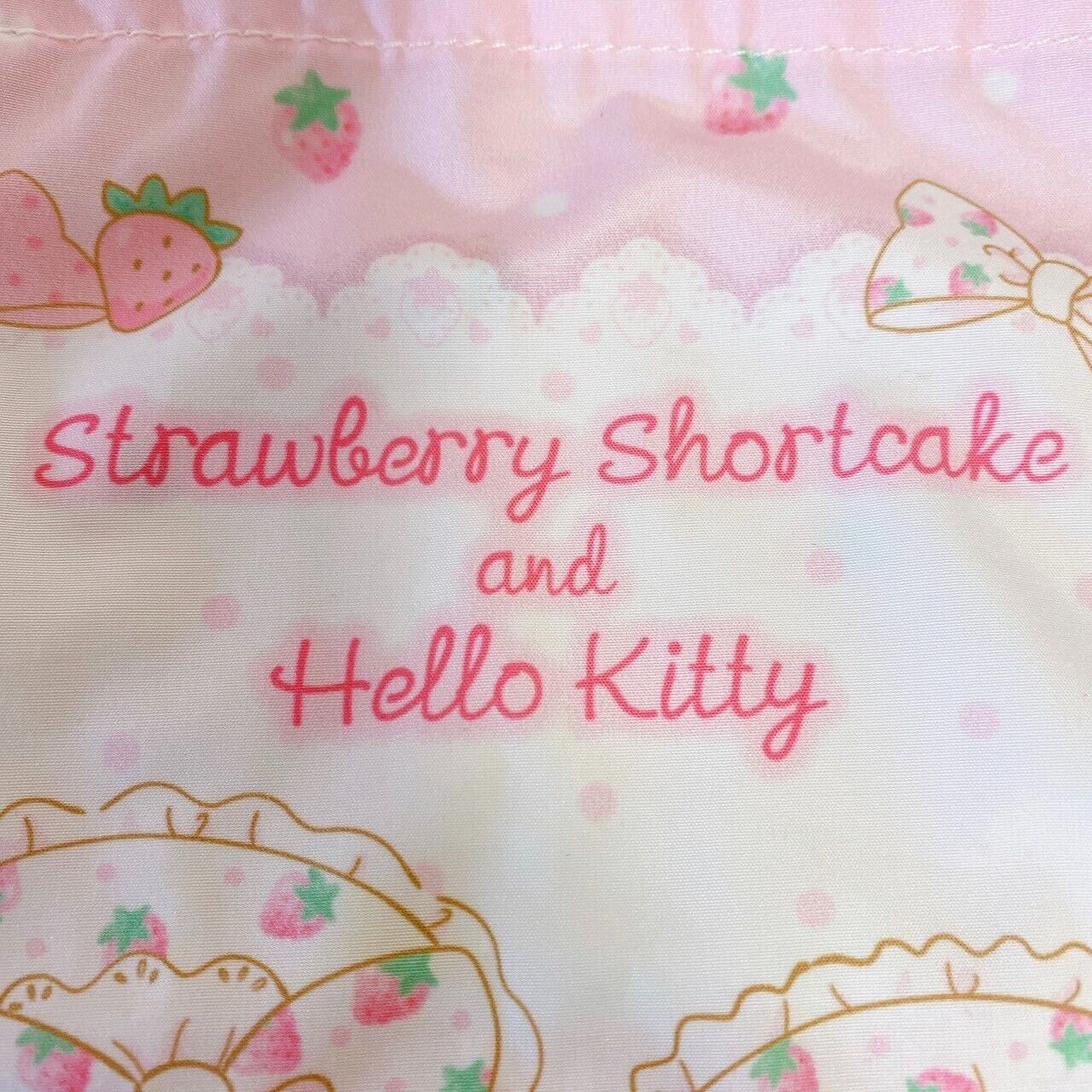 Sanrio Hello Kitty Strawberry Shortcake Collaboration Drawstring Bag Pink Ribbon