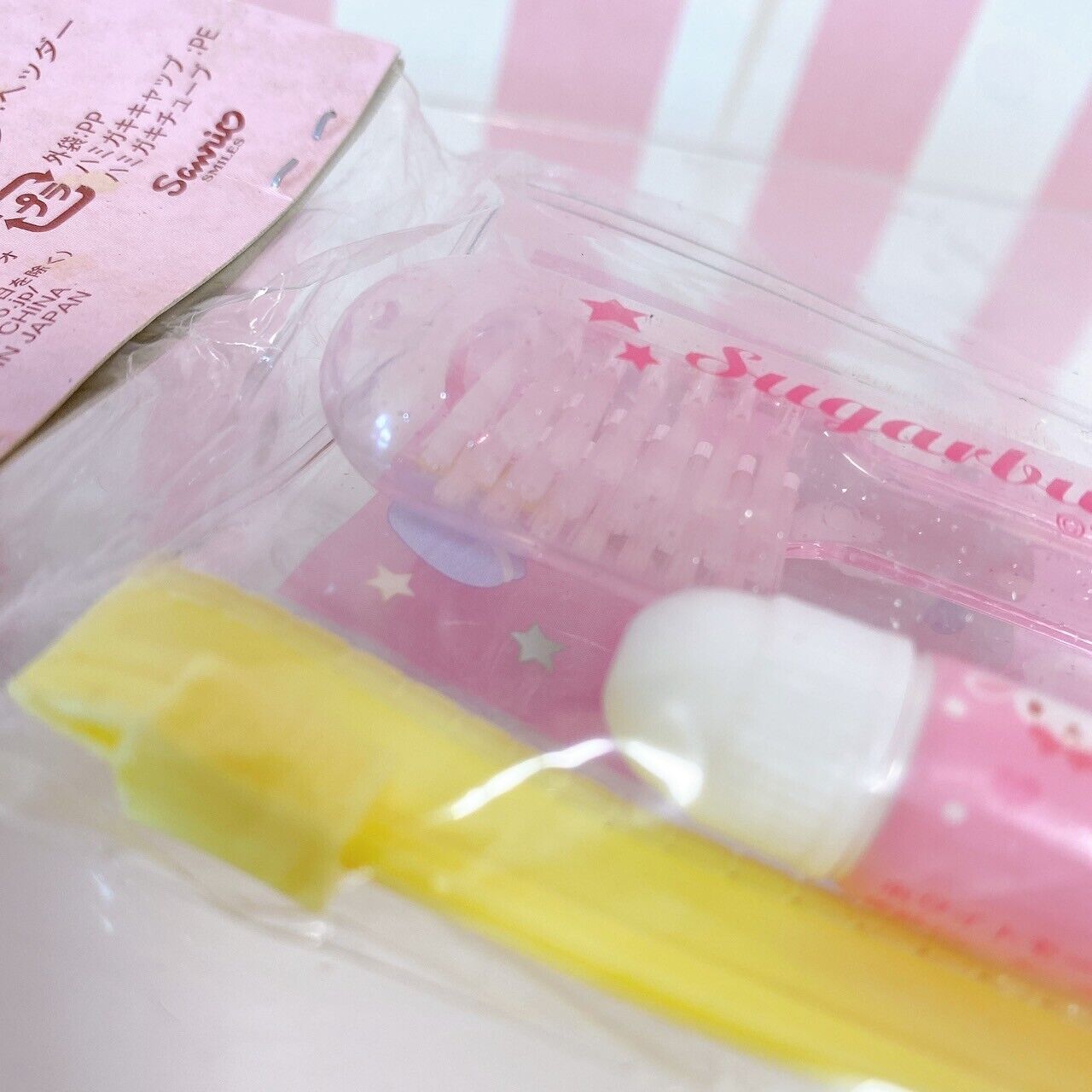 Sanrio Sugar Bunnies Dental Set Toothbrush Pouch Tooth Paste Case Pink Yellow