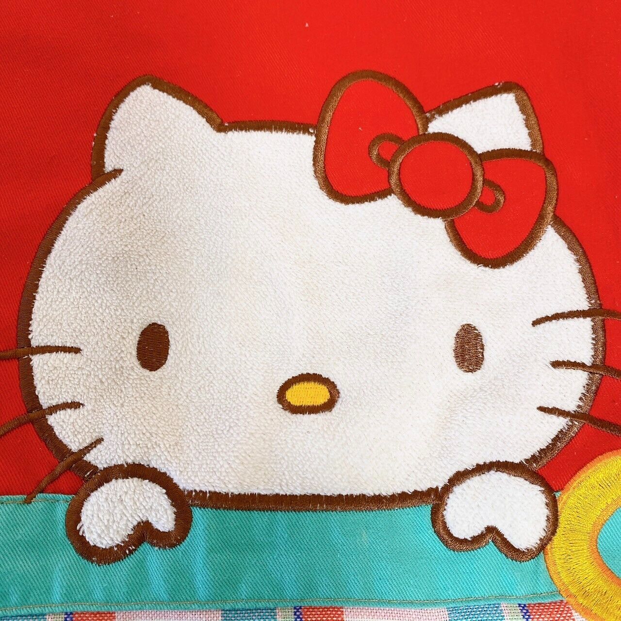 Sanrio Hello Kitty Apron Red Plaid M L Piano Nursery Teacher Pocket Kawaii Rare