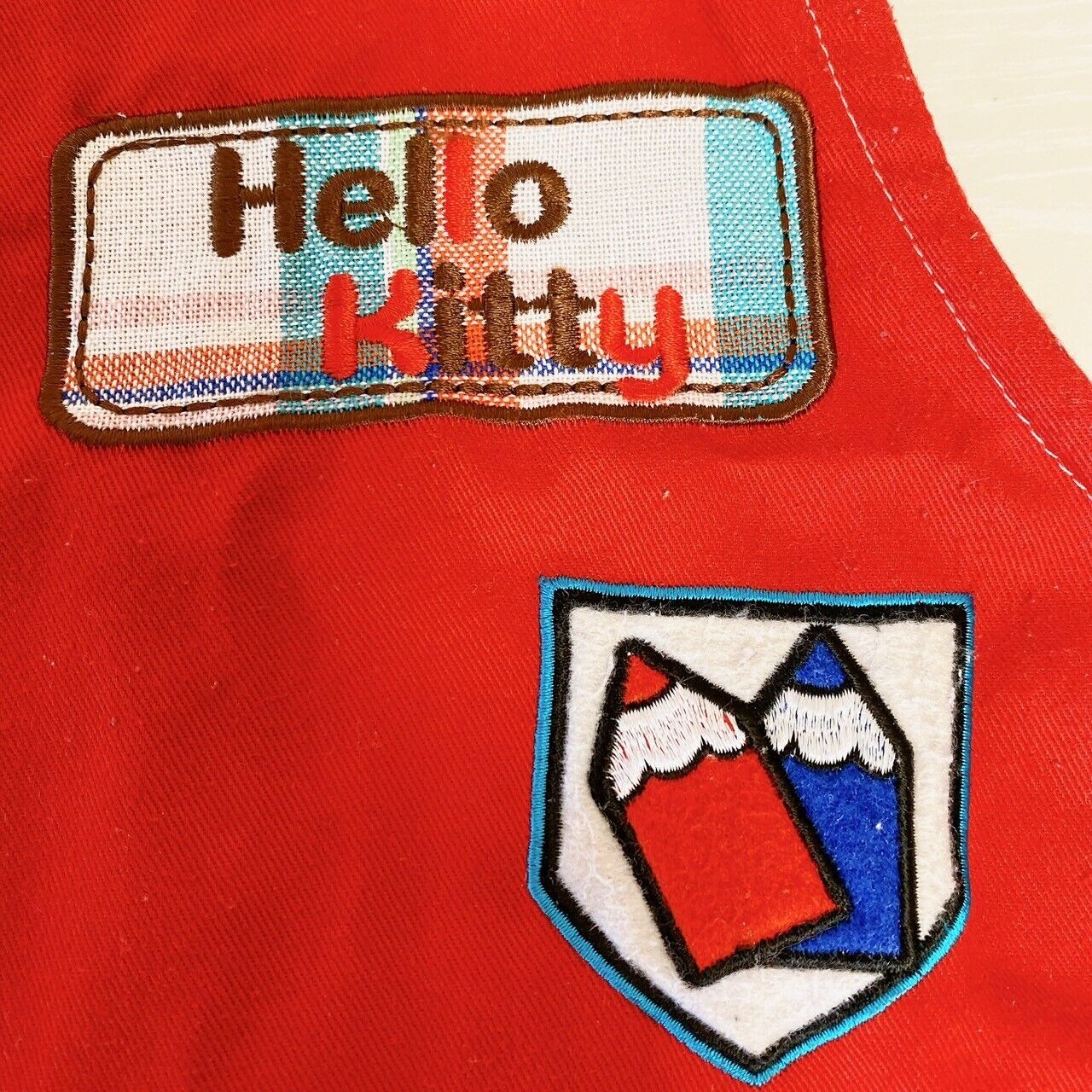 Sanrio Hello Kitty Apron Red Plaid M L Piano Nursery Teacher Pocket Kawaii Rare