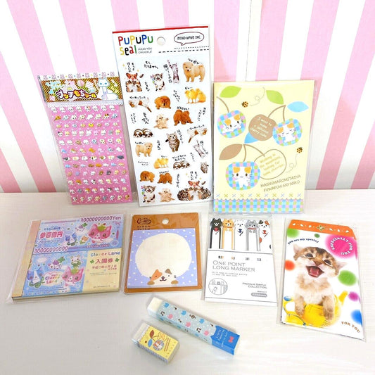 Sanrio Masyumaro Fluffy Fuwa Nyanko Marshmallow Stationery Set Eraser Sticker