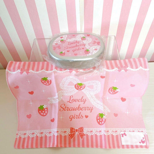 Mother Garden Aluminum Lunch Box Place Mat Set 2 Pink Ribbon Strawberry Frill