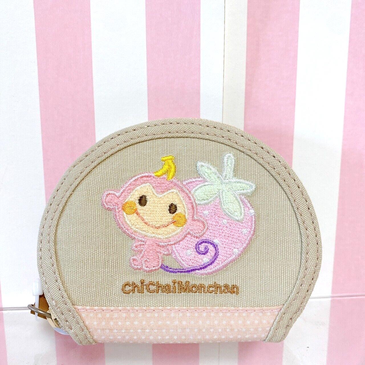 Sanrio Chi Chai Monchan Coin Case Mini Pouch Pink Monkey Strawberry Beige Kawaii