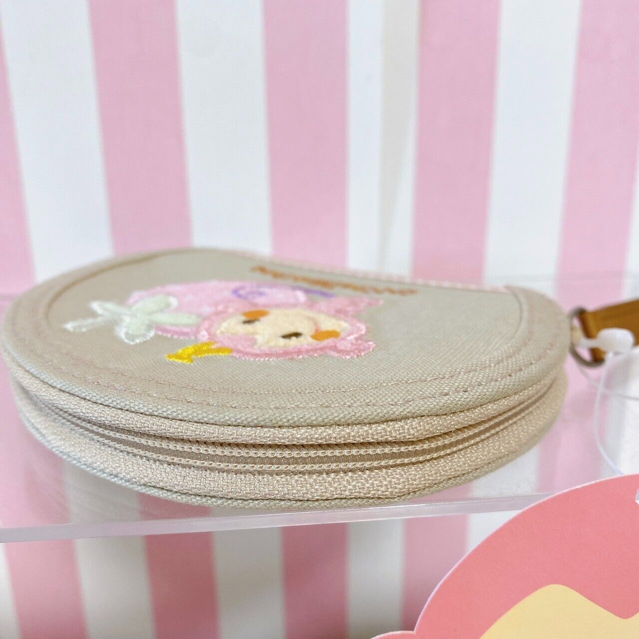 Sanrio Chi Chai Monchan Coin Case Mini Pouch Pink Monkey Strawberry Beige Kawaii