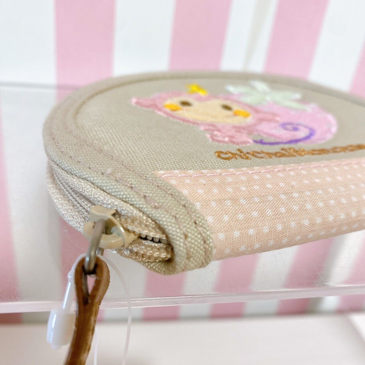 Sanrio Chi Chai Monchan Coin Case Mini Pouch Pink Monkey Strawberry Beige Kawaii